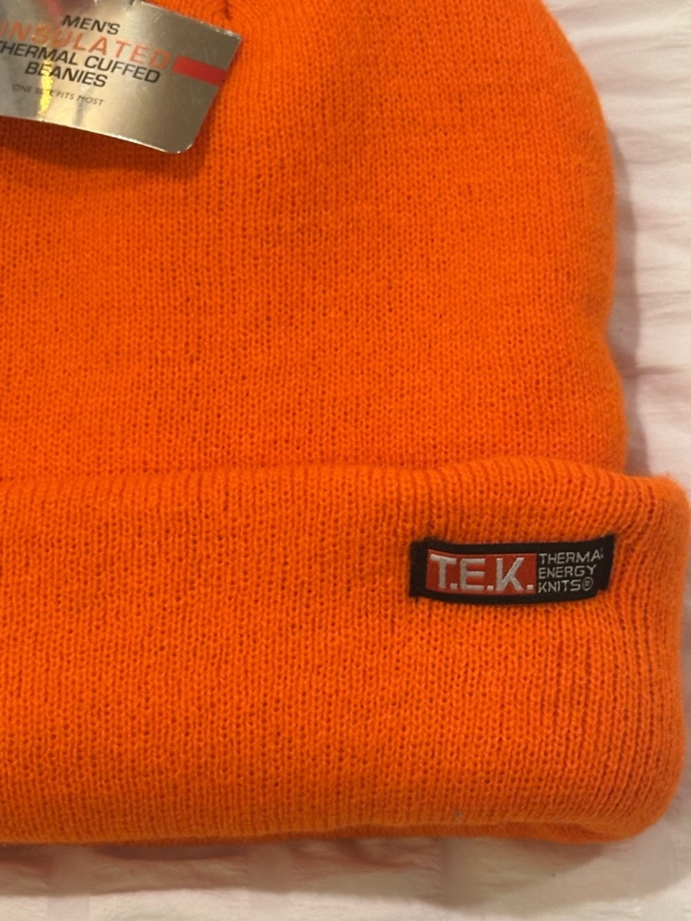 Men's T.E.K. Insulated Thermal Cuffed Beanie Knit Orange Hunting Winter Hat NWT - Picture 2 of 6